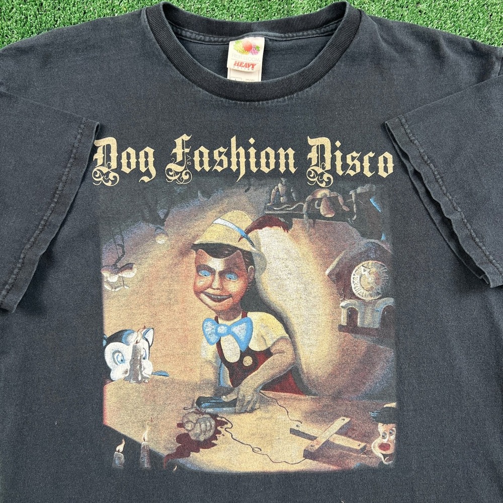 VTG Dog Fashion Disco Pinocchio Graphic Alt Metal Band T-Shirt Mens L Black Y2K